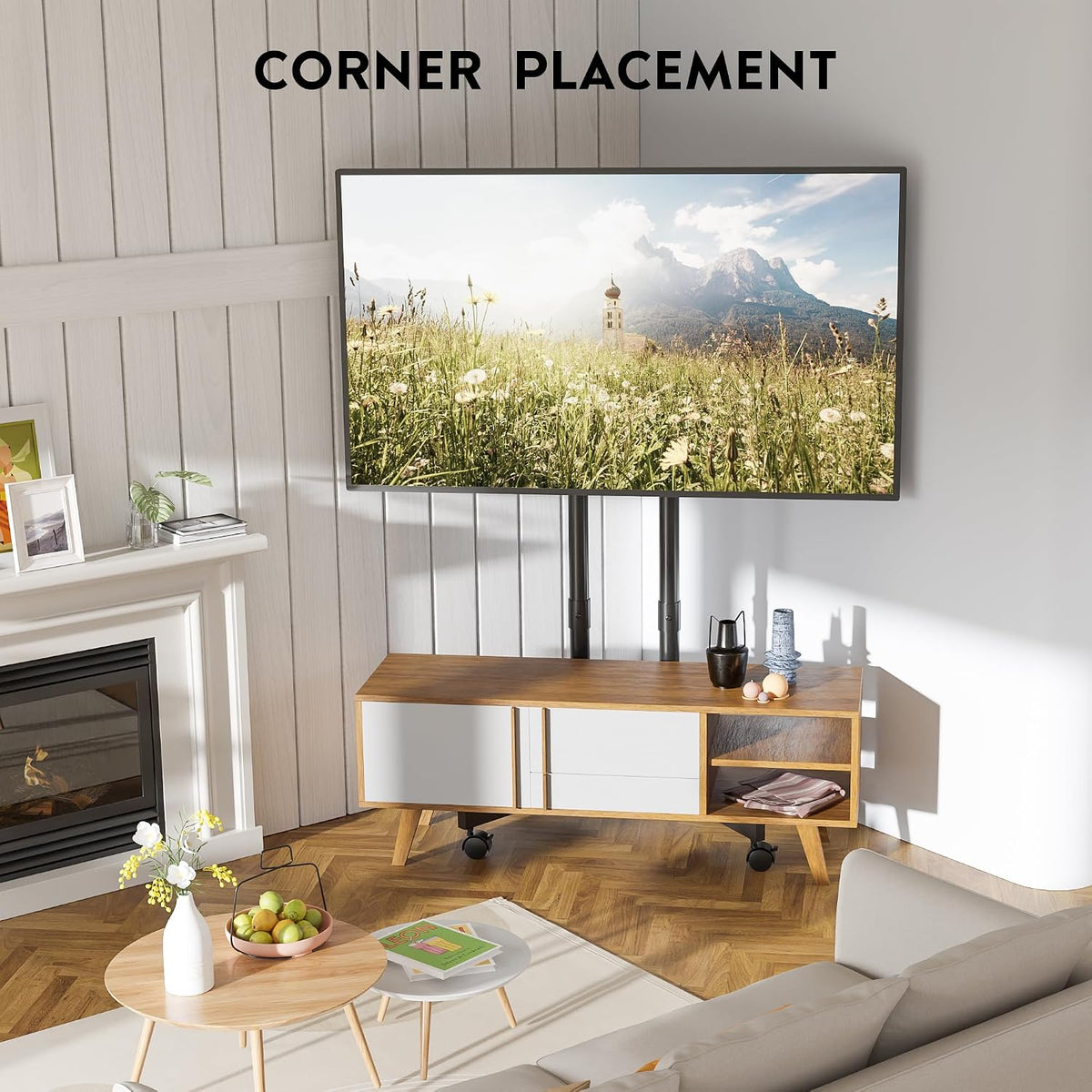 BONTEC Rolling TV Stand for 32-75 Inch TVs, Heavy Duty TV Stand, Black