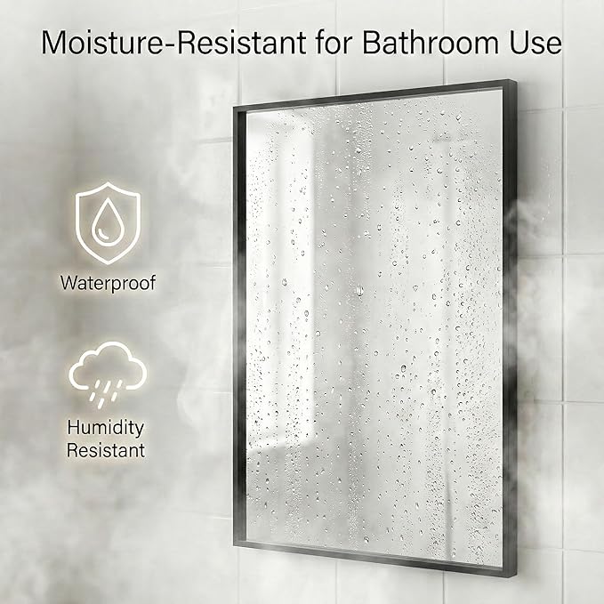 24''x36'' Matte Black Bathroom Mirror | Deep-Set Recessed Met...