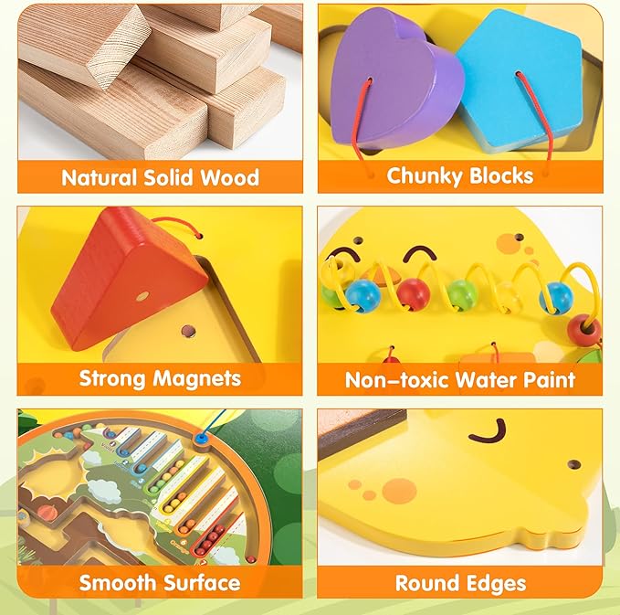 Chick Squad Activity Wall Busy Board Panels | 11-in-1 Wooden Sensory Wall Panel