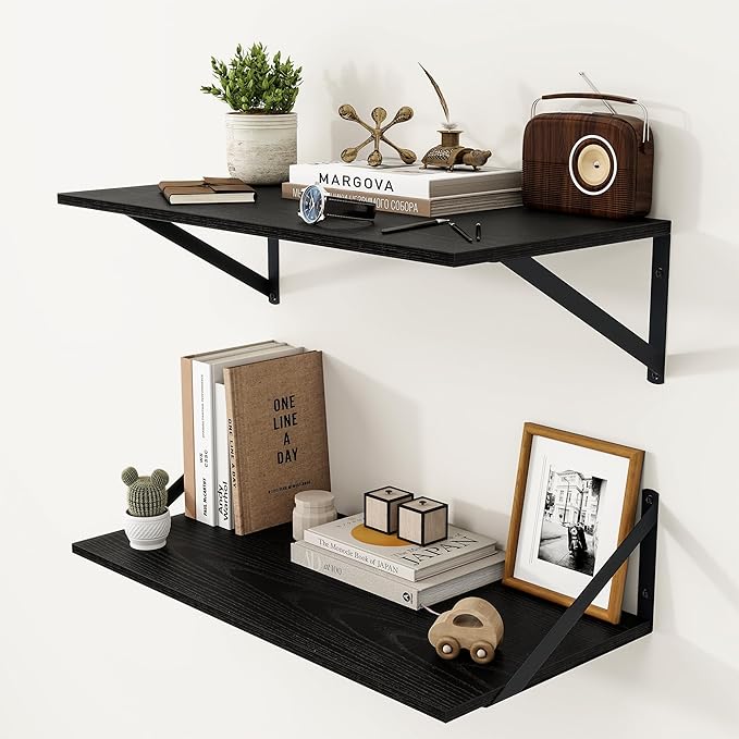 Heimlove Black Deep Floating Shelves (Set of 2)