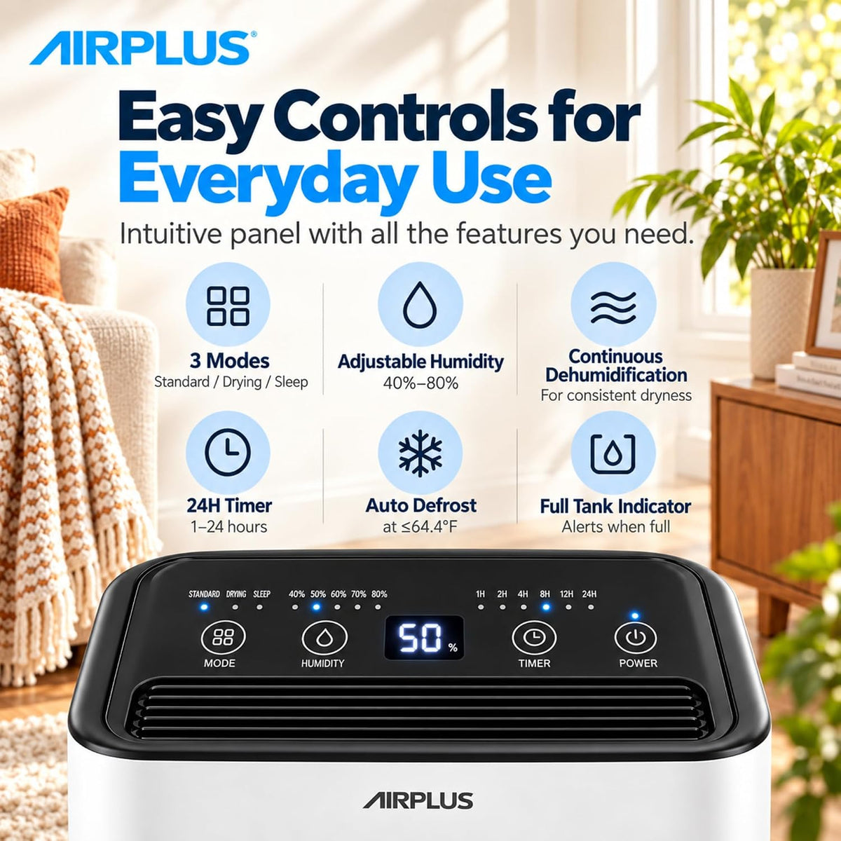 AIRPLUS Max 26 Pint Small Dehumidifier for Home Bedroom up to 1500 Sq Ft