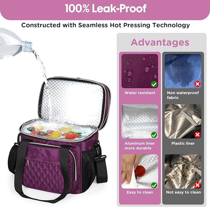 GLENKEY Expandable Insulated Lunch Box, Double Deck Lightweight Large Lunch Bag
