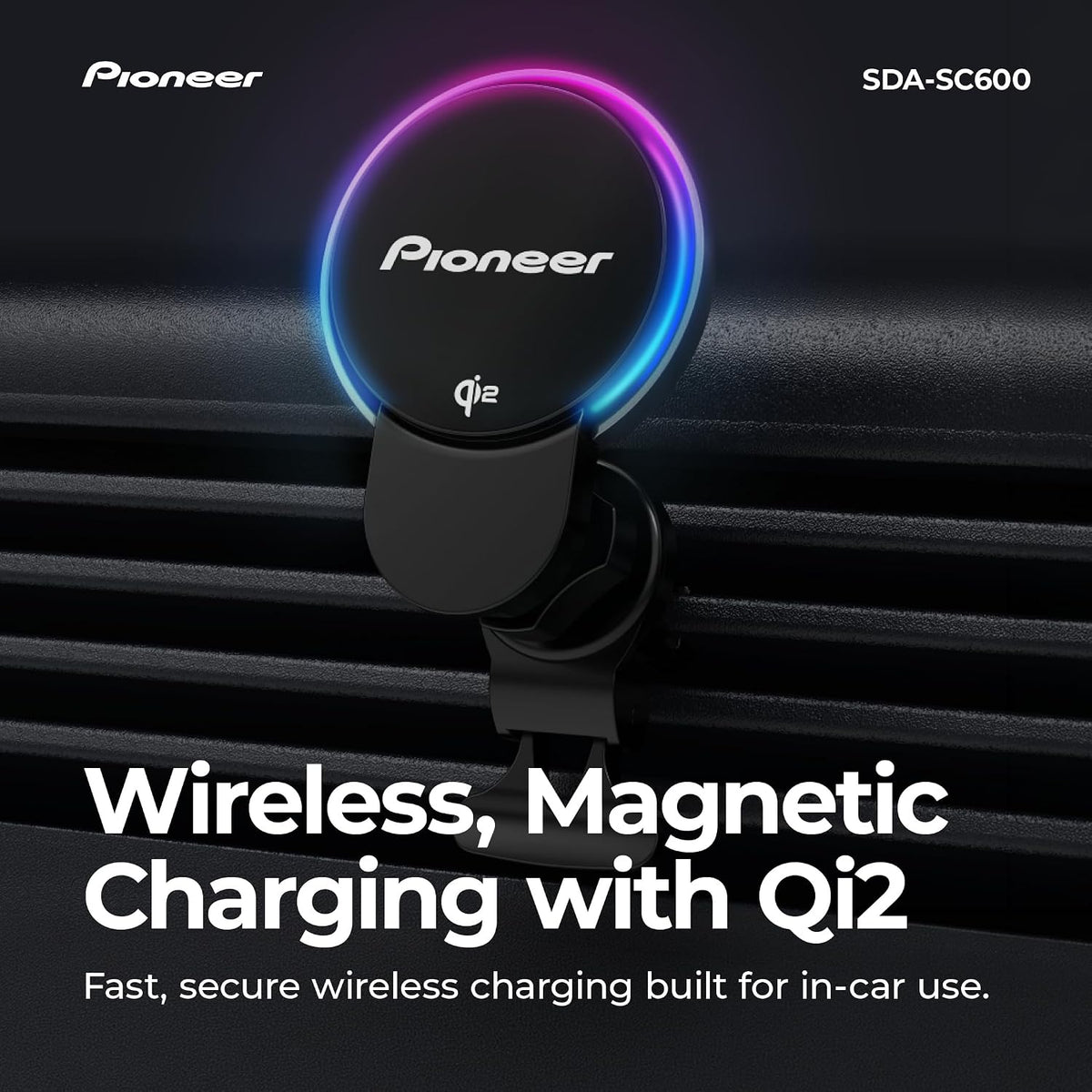 Pioneer Qi2 MagSafe Wireless Car Charger and Phone Mount