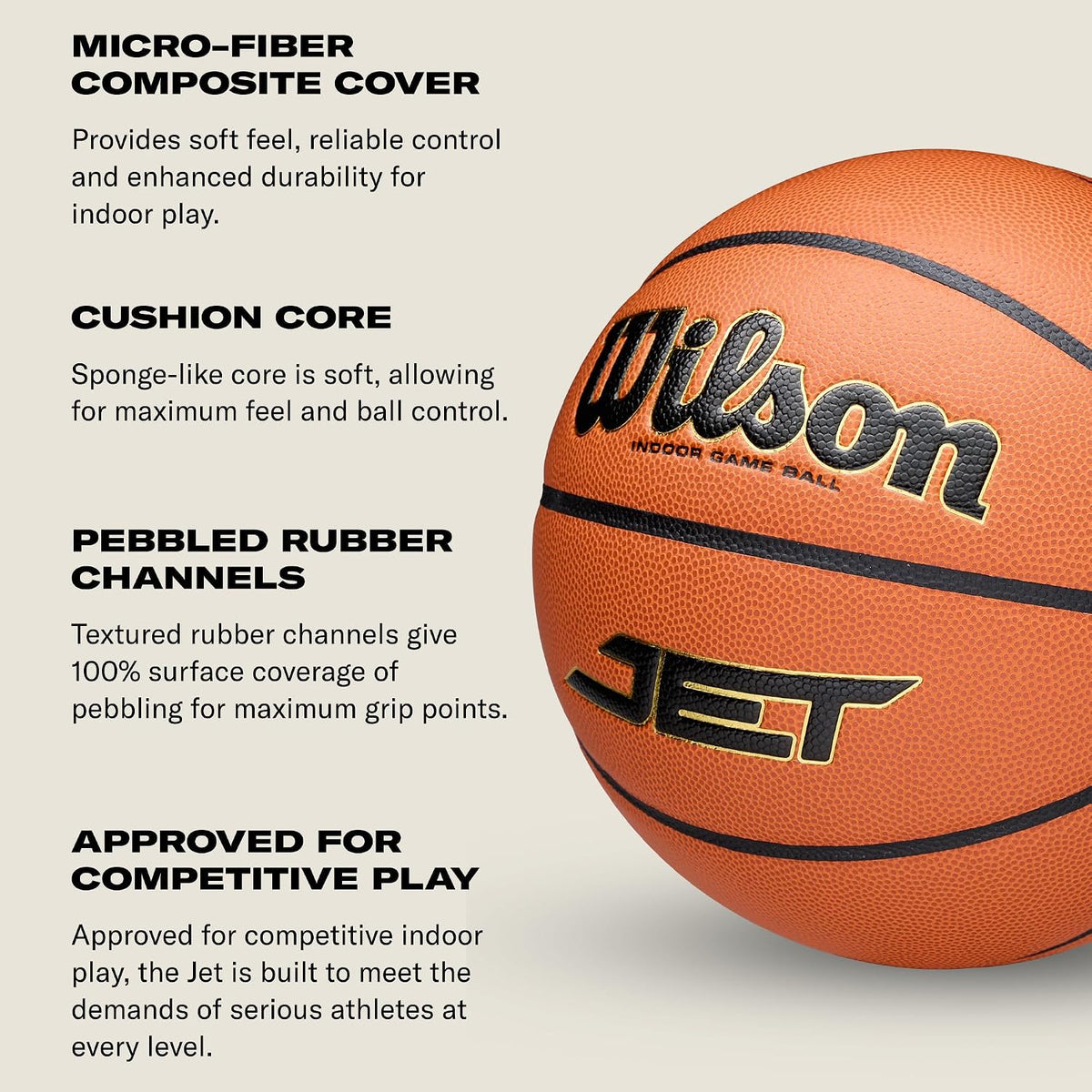 WILSON Jet Game Indoor Basketballs- Size 5, Size 6, and Size 7