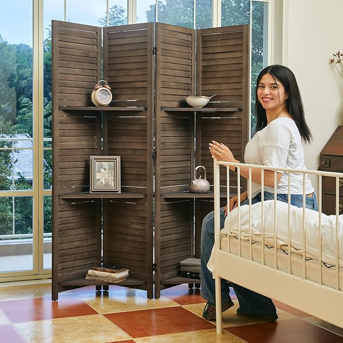 Partition Room Dividers, 67 * 51inch Folding Wood Privacy Screen