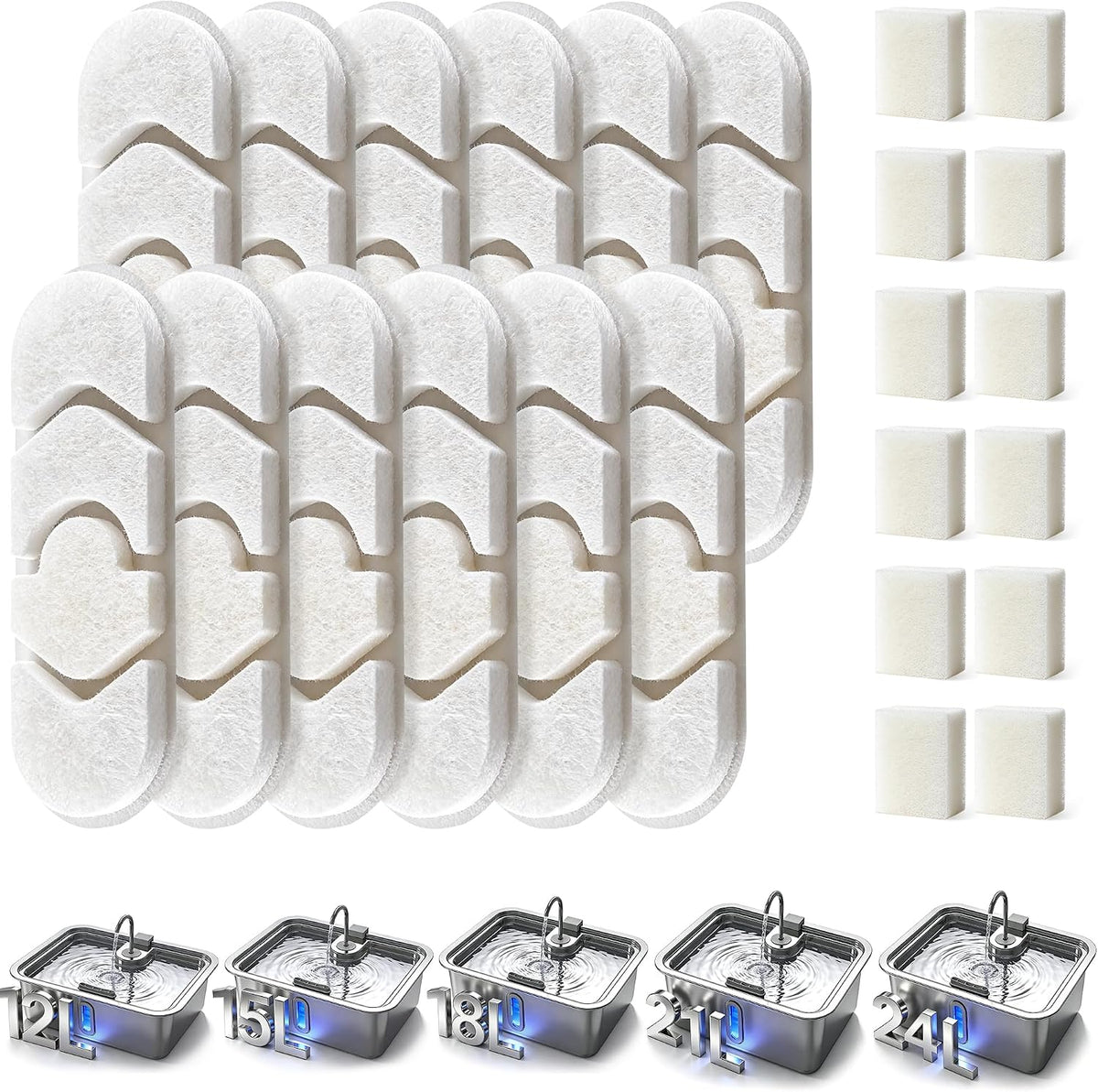 Dog Water Fountain Filter 12-Pack+12 Sponges Set