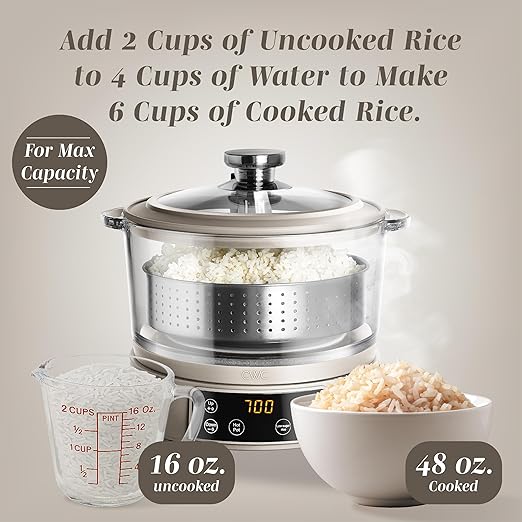 COOK WITH COLOR 3L Glass Mini Low Carb Rice Cooker – Holds 2 Cups Raw/Makes 6