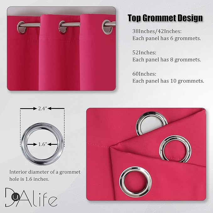 DUALIFE Pink Solid Blackout Curtains 84 Inches Long (Set of 2)