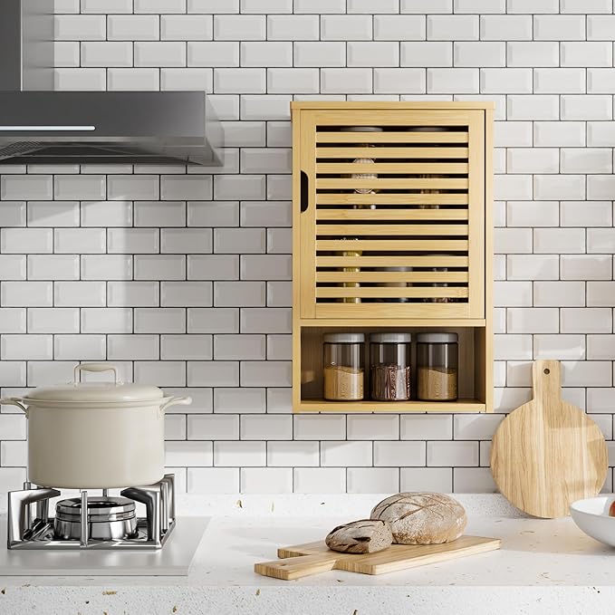 HITNET Bathroom Wall Cabinet, Medicine Cabinet Over The Toilet, Bamboo Hanging