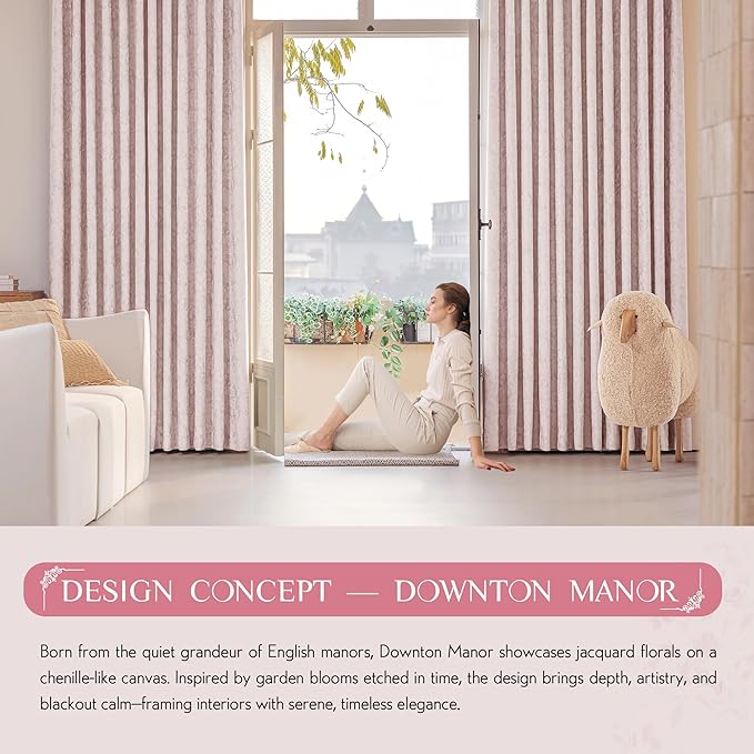 Beauoop Pink Floral Jacquard Blackout Curtains 90 Inches Long 2 Panels