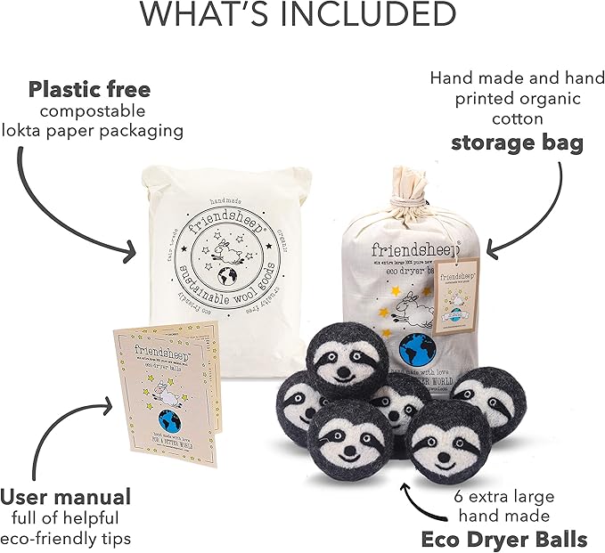 Friendsheep Wool Dryer Balls, Organic Reusable Fabric Softener Alternative (6...