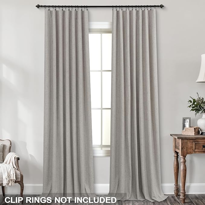 KOUFALL Taupe Back Tab Linen Blackout Curtains