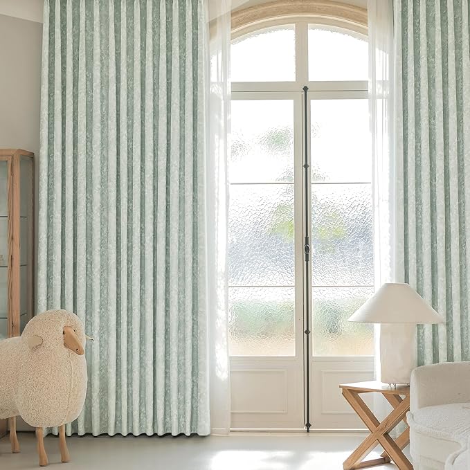 Beauoop Green Floral Jacquard Blackout Curtains 63 Inches Long 2 Panels