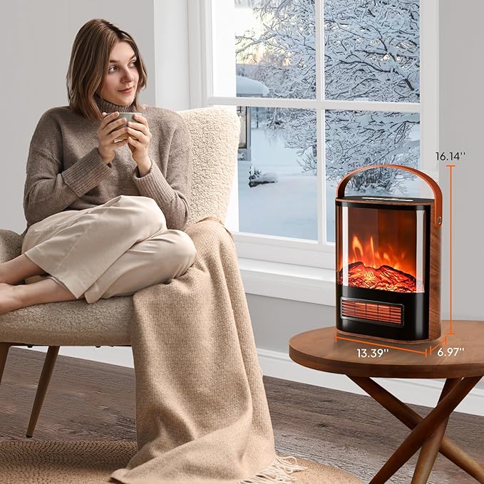 ROVSUN 1500W Electric Fireplace Stove, Realistic Flame Effect, Adjustable