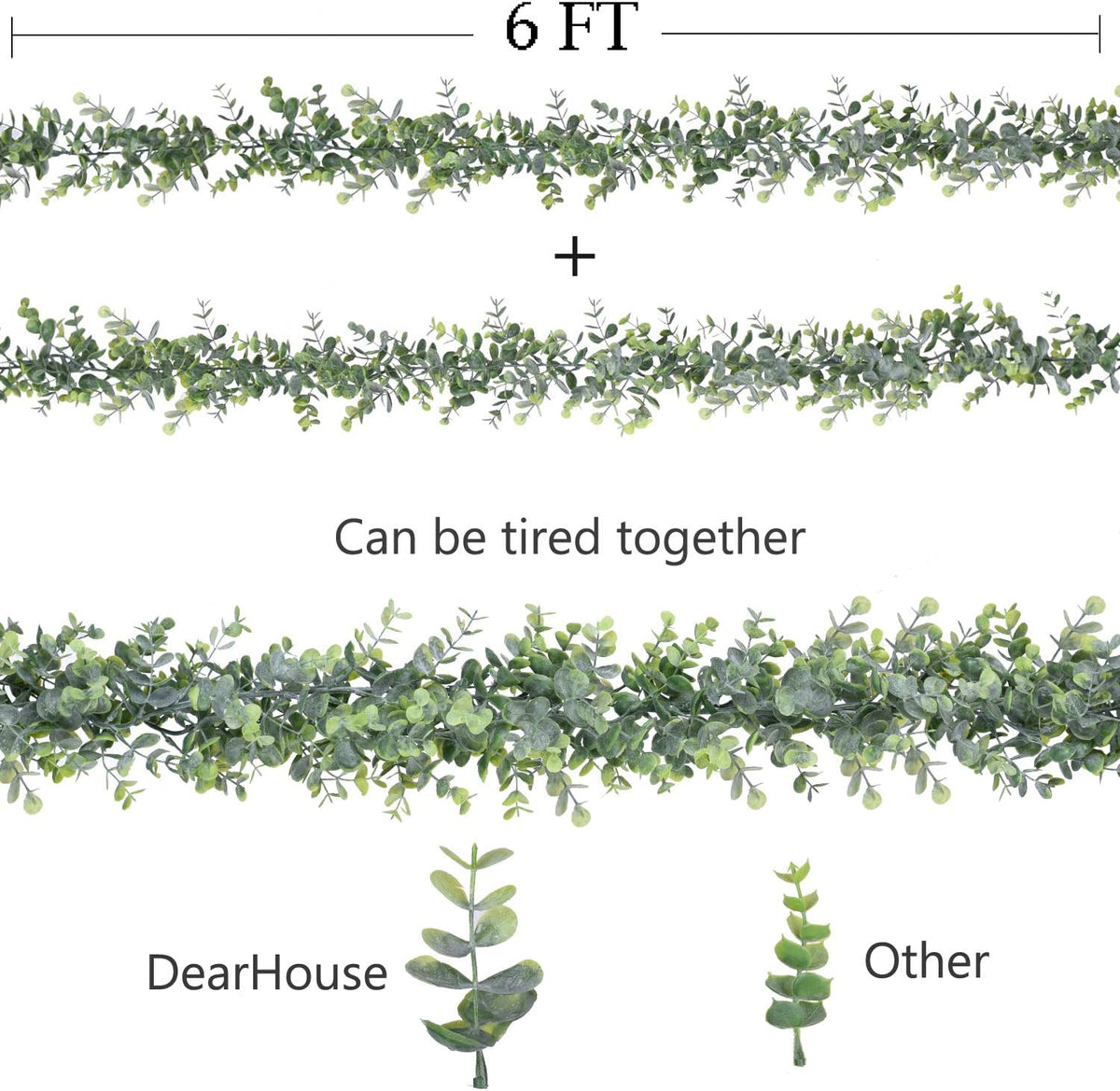 6 Pack Faux Eucalyptus Garland Plant, Artificial Vines Hanging Eucalyptus Lea...