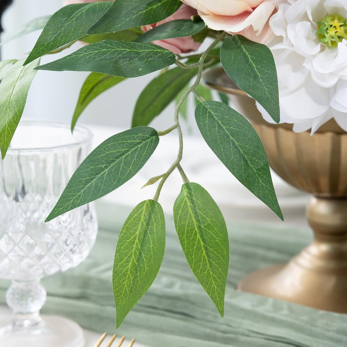 mizii 36pcs Italian Ruscus Artificial Greenery Stems Silk Green Leaves 20in F...
