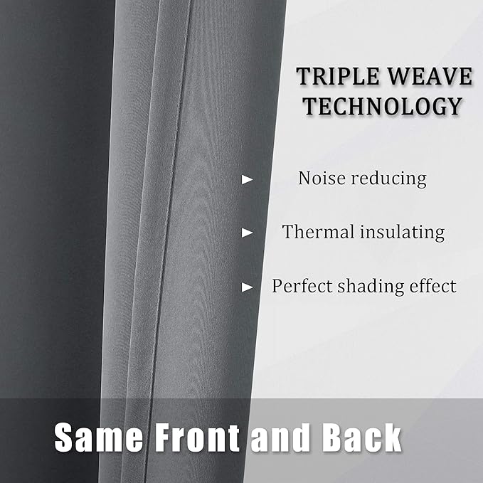 DUALIFE Grey Blackout Curtains 84 Inches Long