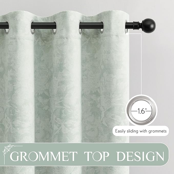 Beauoop Green Floral Jacquard Blackout Curtains 84 Inches Long 2 Panels