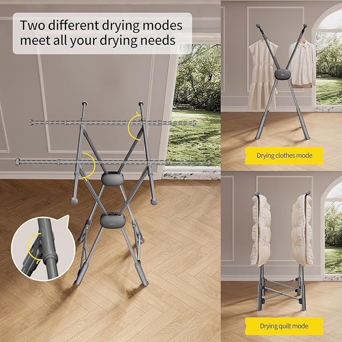 BIREN Clothes Drying Rack Heavy Duty Clothing Racks Foldable Laundry Rack Two