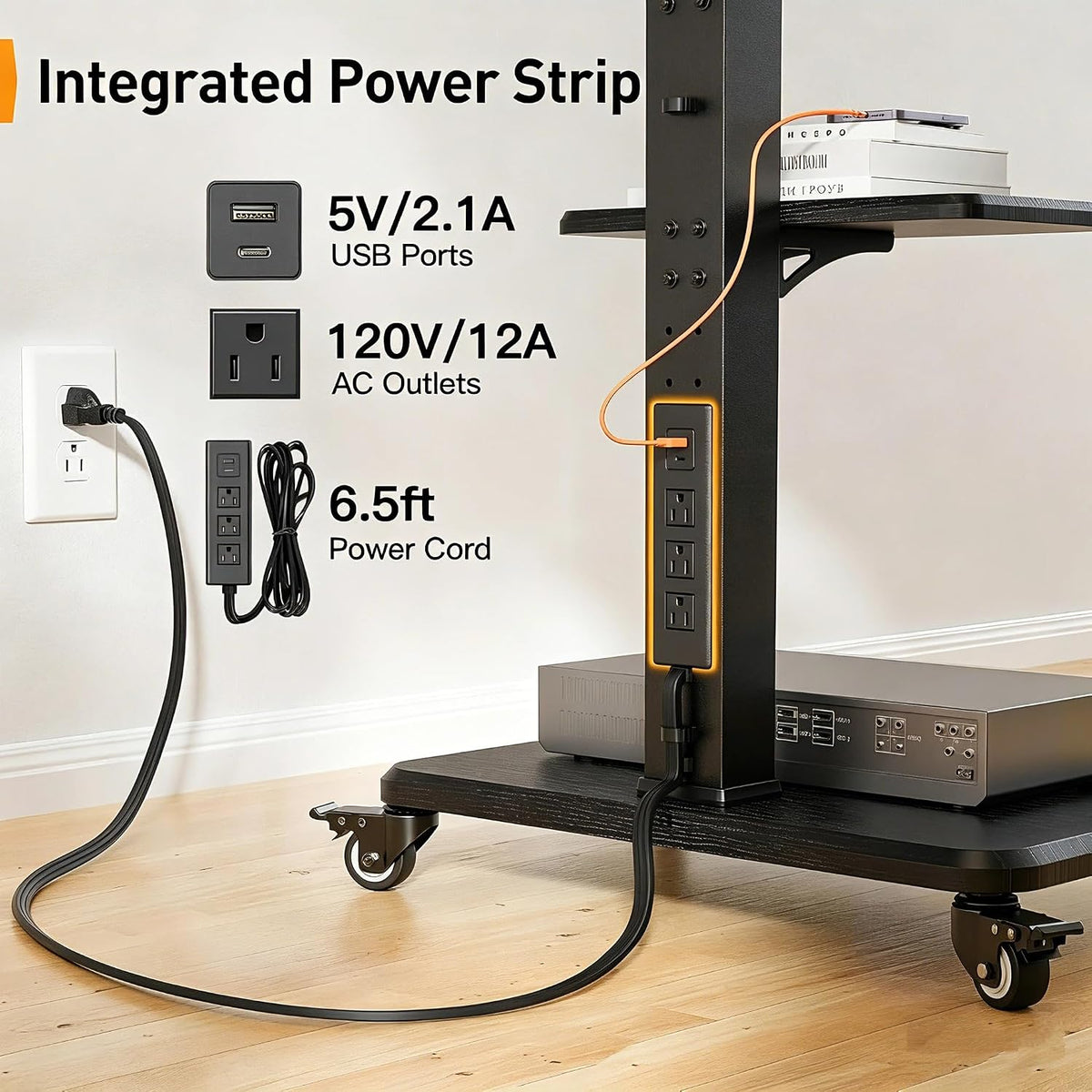 Perlegear Mobile TV Stand with Power Outlet, Tilt & Swivel Rolling TV Sta...