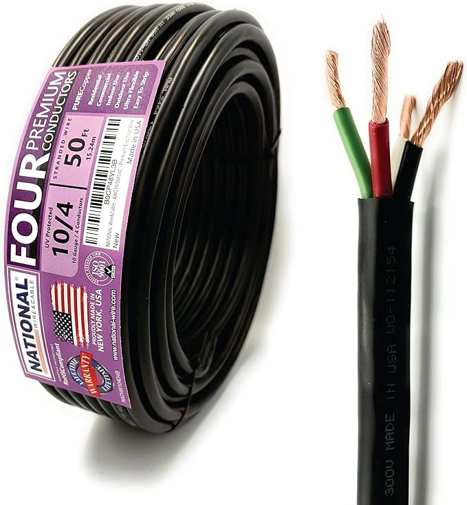 NATIONAL Wire & Cable – 10 AWG 4-Conductor Premium Copper Wire, 50 ft, St...