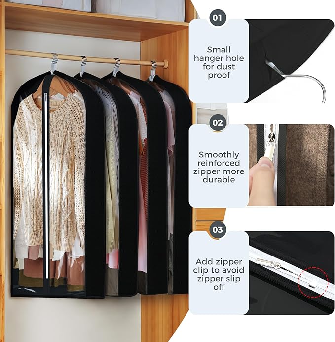 6 Pcs 60" Garment Bags for Hanging Clothes, Garment Bags Shoulder Covers