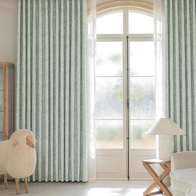 Beauoop Green Floral Jacquard Blackout Curtains 72 Inches Long 2 Panels