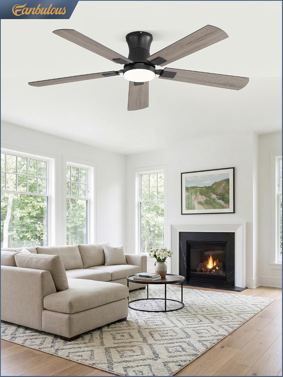 Fanbulous 52 inch Ceiling Fan with Light, Low Profile, App & Remote Control
