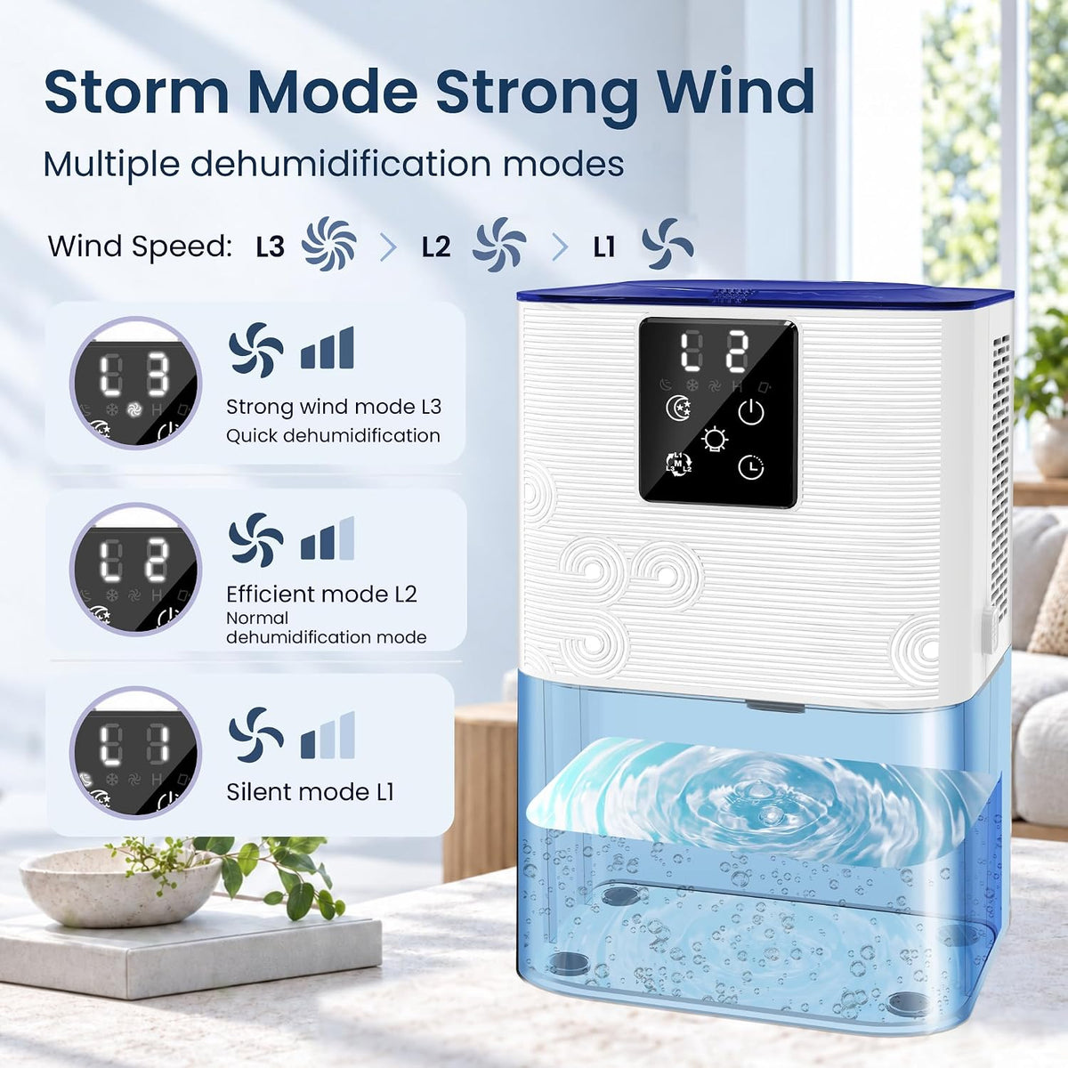 MTOX Dehumidifier for Home, 1000 Sq Ft, 3L Water Tank with Auto Shut-Off