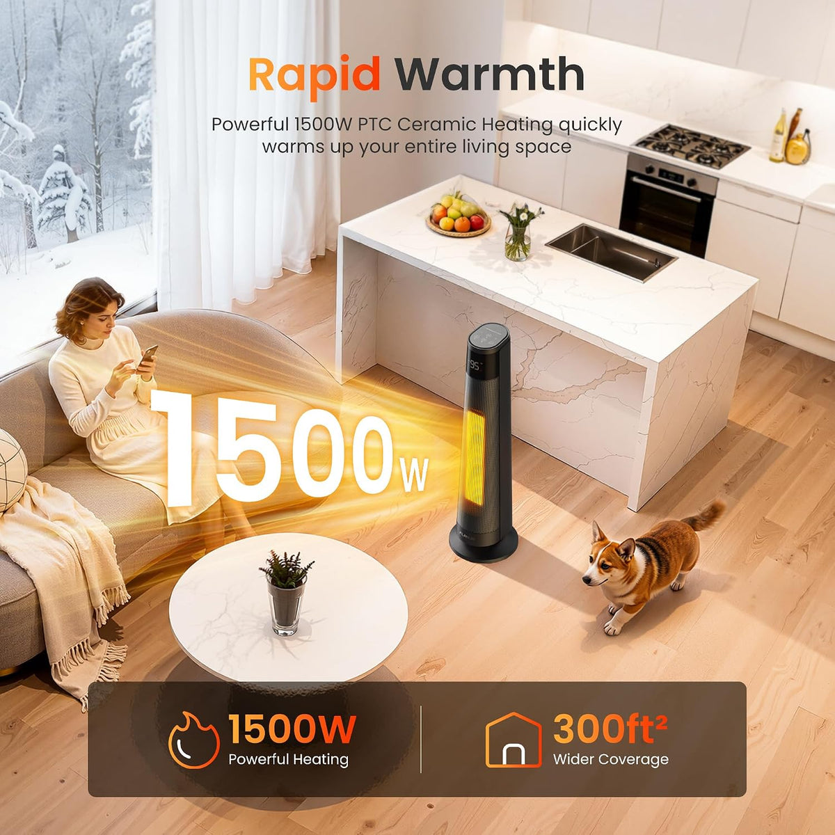 FLANUR Smart Space Heaters for Indoor Use Large Room, 1500W Electric Heater