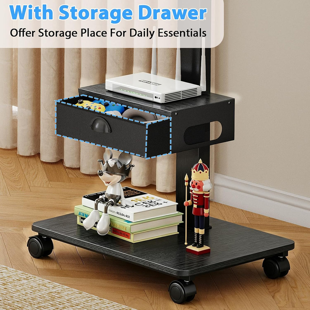 Rolling TV Stand With Drawer, TV Stand Cart On Wheels For 30-75 Inch TVs