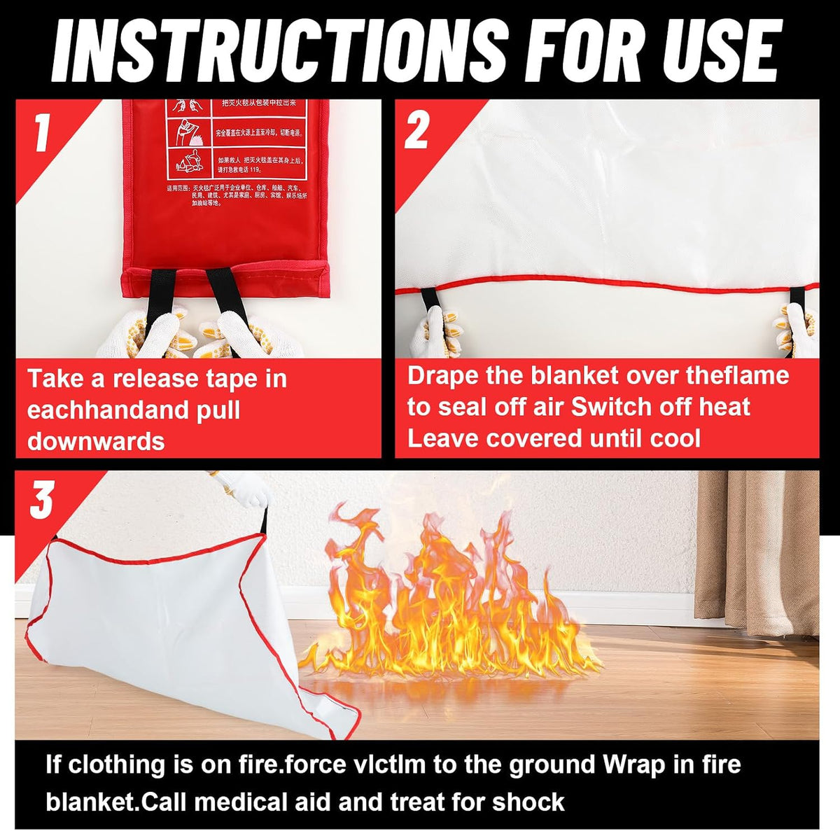 Copkim 30 Pcs Fire Blankets Emergency for Home and Kitchen, Gloves, Hooks