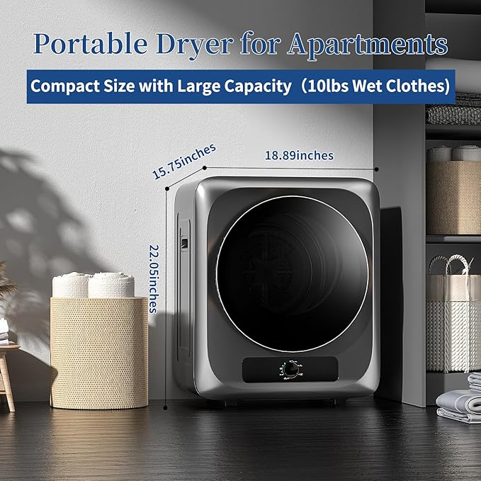VCJ Portable Clothes Dryer for Apartment, 10lbs Compact Electric Laundry Dryer