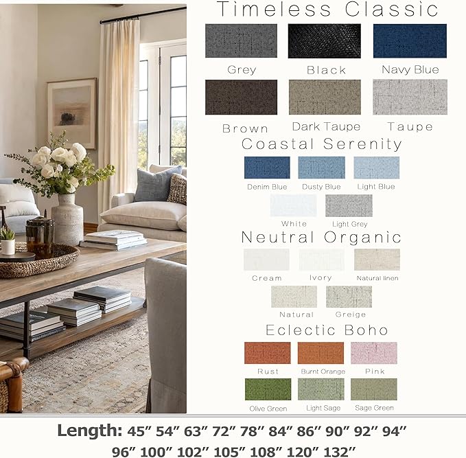 KOUFALL Taupe Back Tab Linen Blackout Curtains