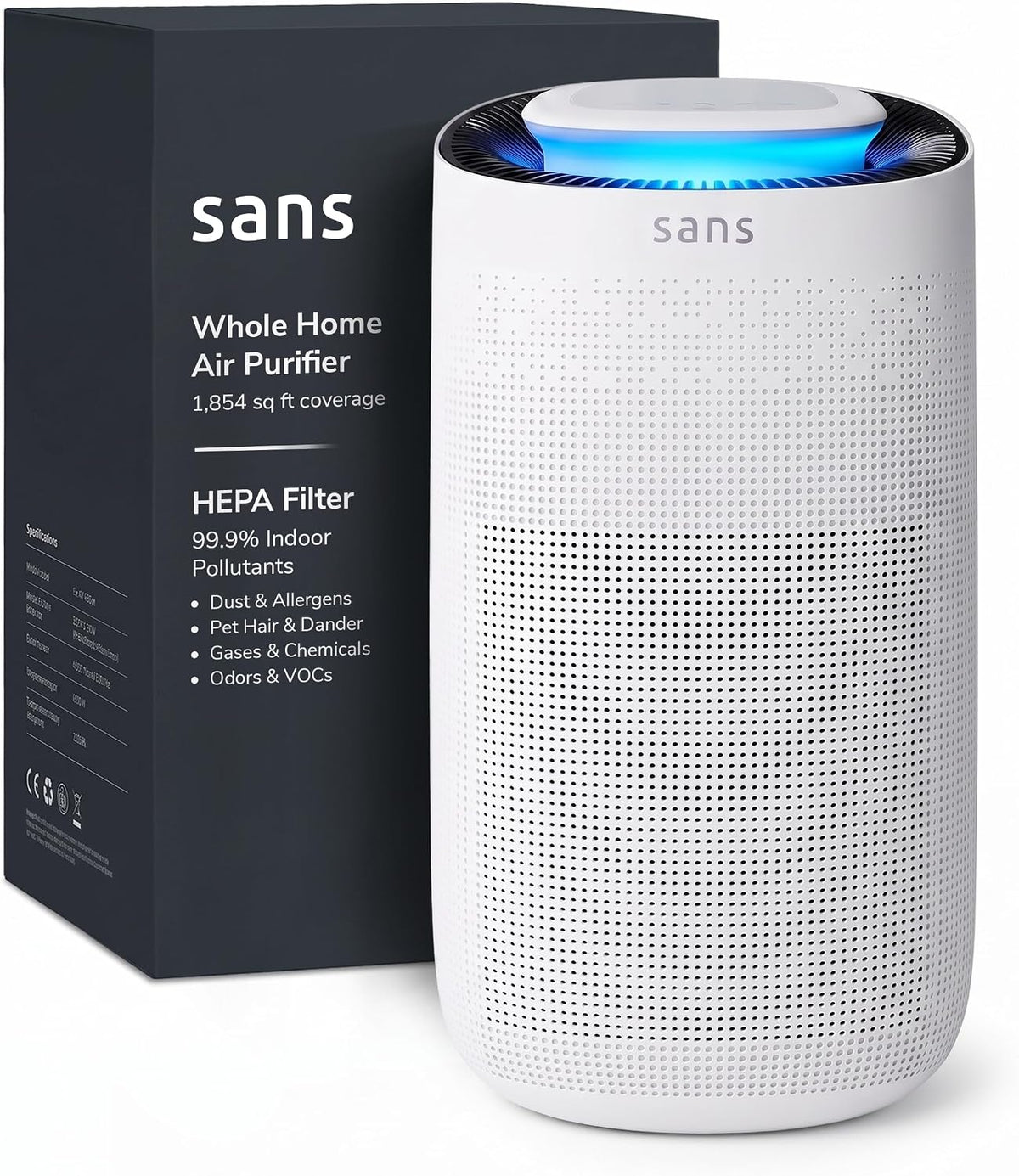 Sans HEPA Air Purifier for Whole Home & Large Rooms, 1,854 Sq Ft - White