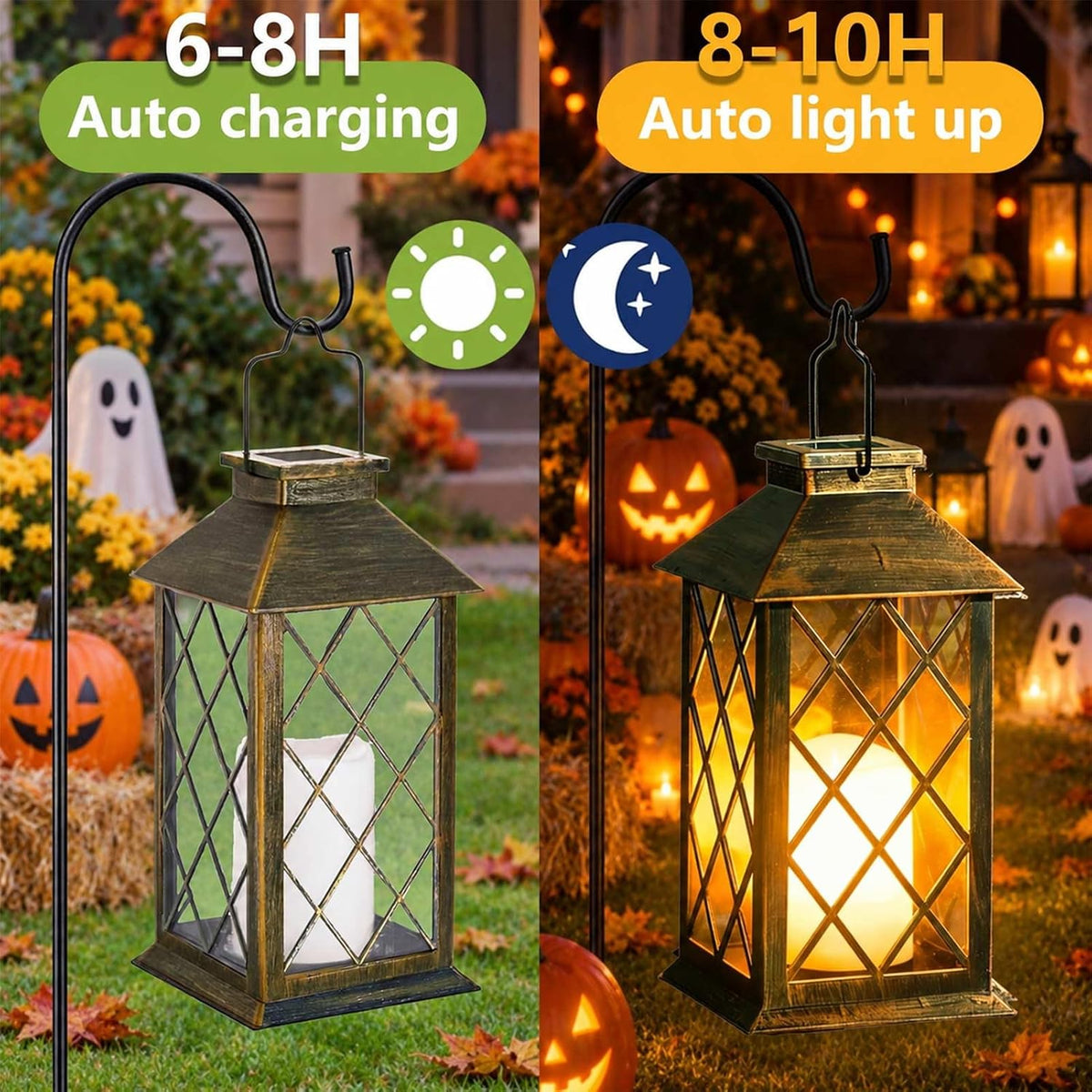 2 Pack 11" Medium Tempered Glass Solar Lanterns Outdoor Waterproof