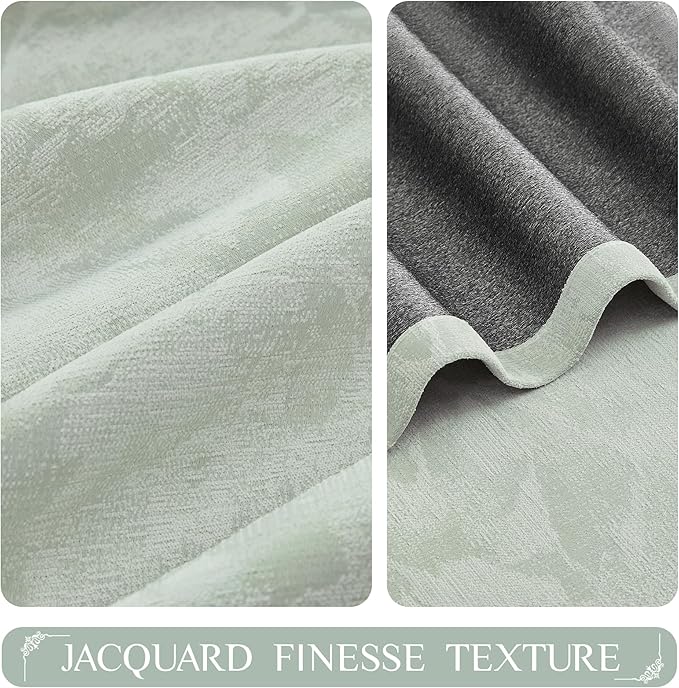 Beauoop Green Floral Jacquard Blackout Curtains 72 Inches Long 2 Panels