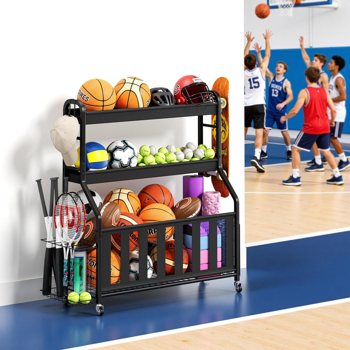 Sports Equipment Organizer, Large Capacity Garage Ball Storage Rack