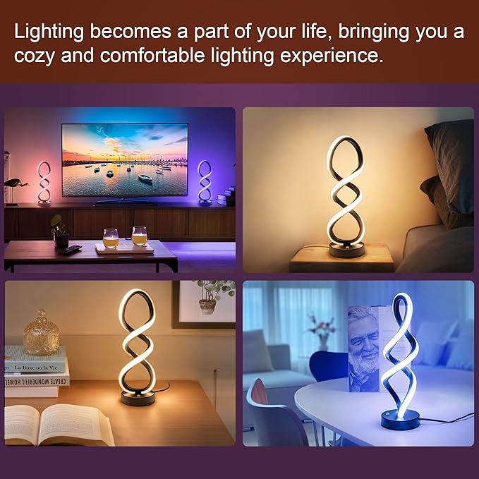 Modern Table Lamp, 7 Colors 10 Light Modes Spiral Design Table Lamp, Touch