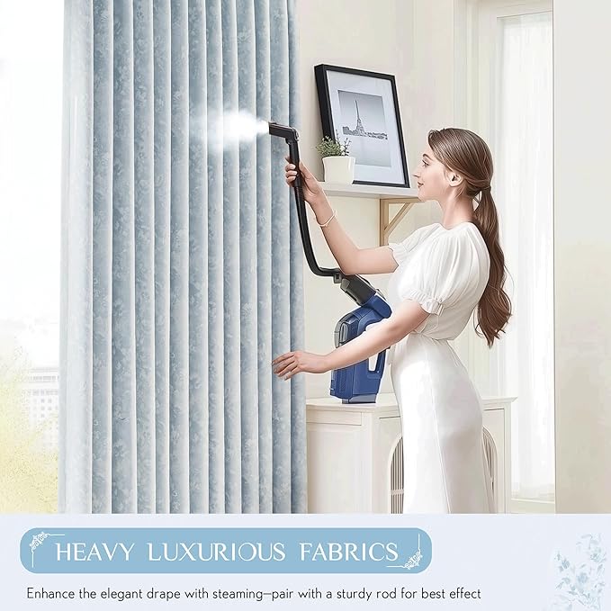 Beauoop Blue Floral Jacquard Blackout Curtains 96 Inches Long 2 Panels
