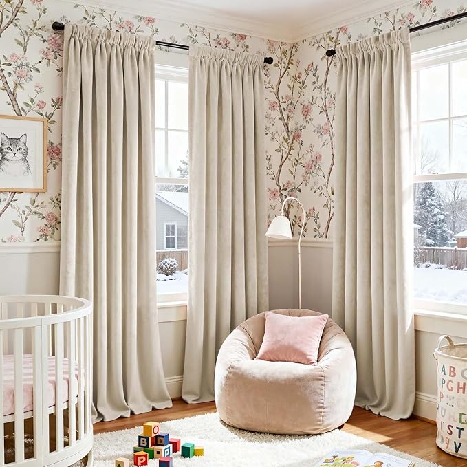 Lazzzy Velvet Blackout Extra Long Curtains Thermal Insulated Room Window Drapes