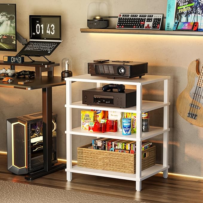 LELELINKY 4-Tier AV Media Player Stand, Stereo Stand, Modern Audio Shelf