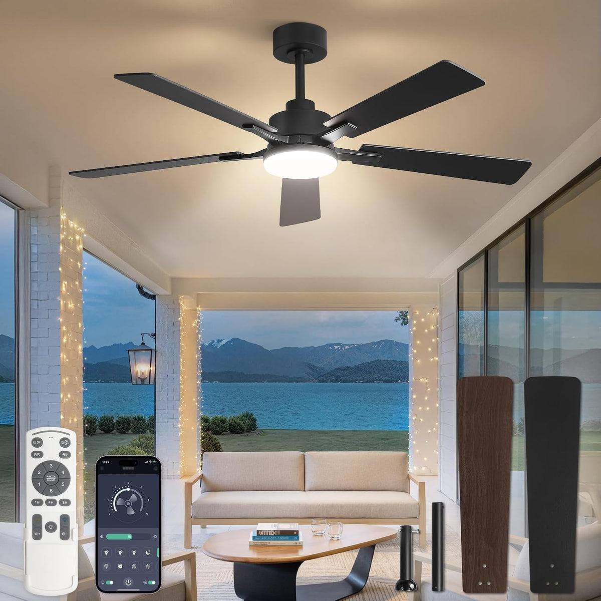 Fanbulous 52 Inch Ceiling Fans with Lights DC Motor, Remote & APP Control