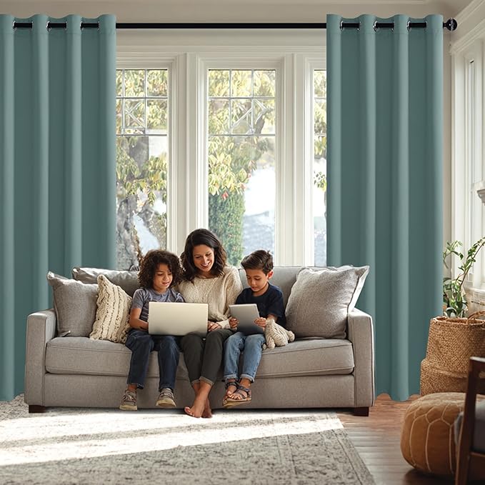 JIUZHEN Stone Blue Blackout Curtains (Set of 2)