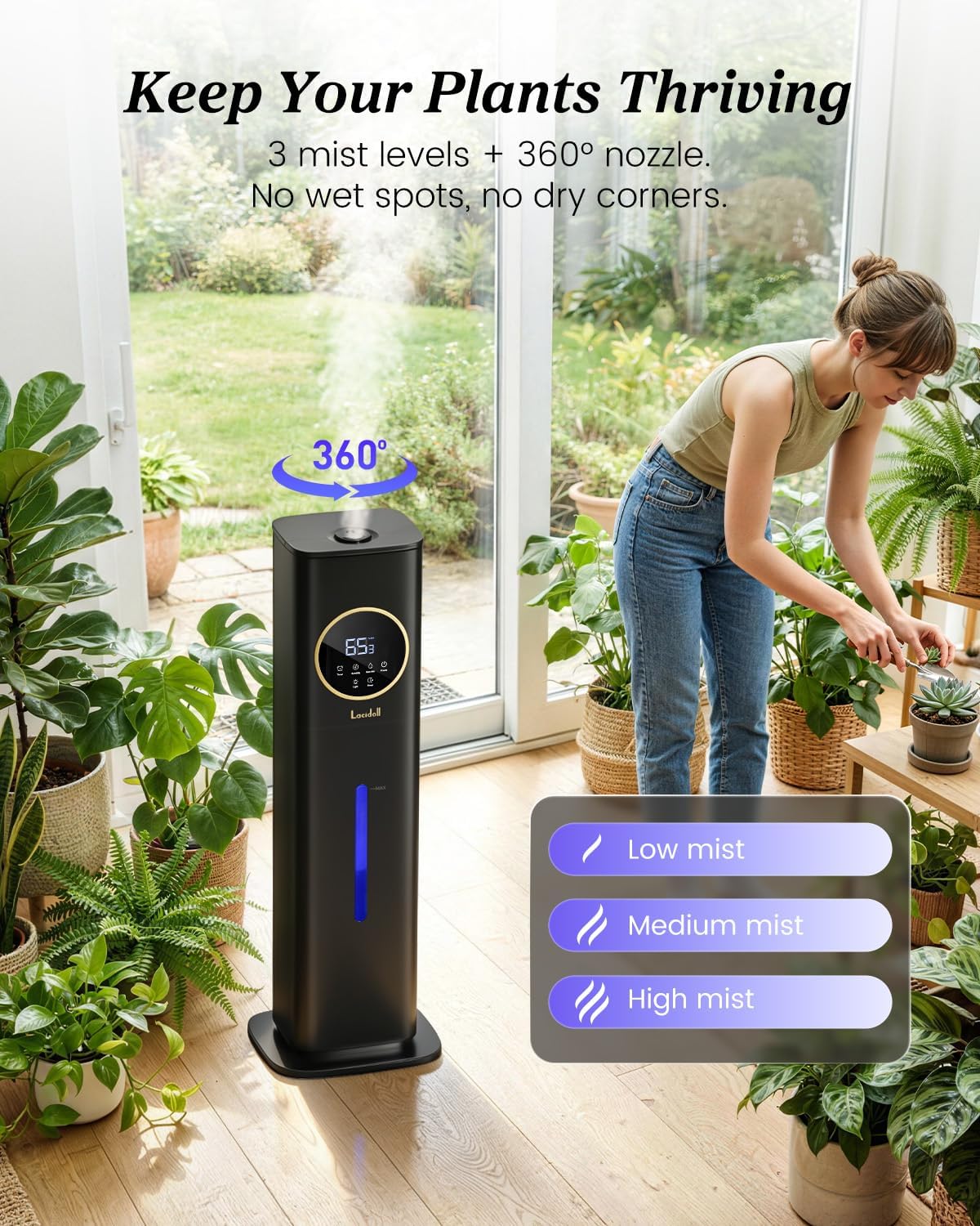 Lacidoll 8L Large Humidifier for Bedroom Large Room Home 800 sq ft, Black