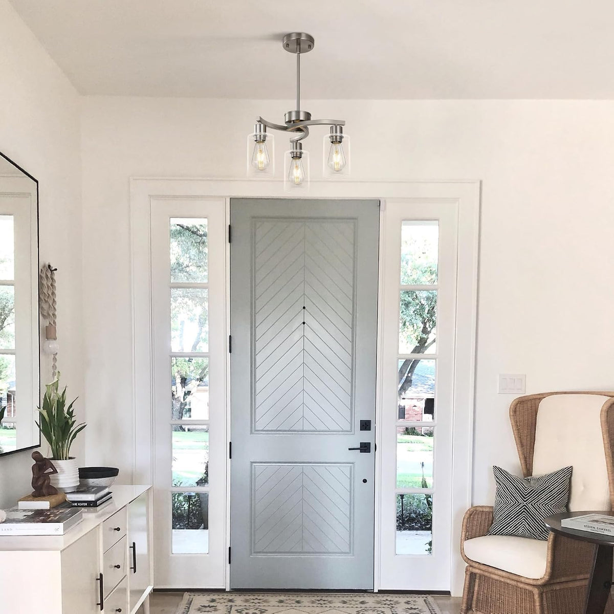 3 Light Brushed Nickel Dining Room Light Fixture,Modern Kitchen Chandeliers O...
