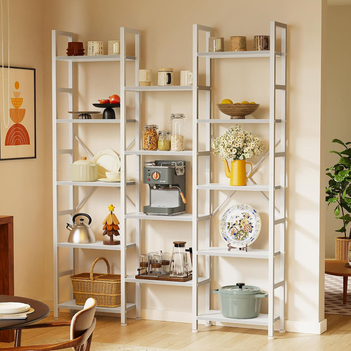 Huuger 5 Tier Bookshelf, 68'' Tall Bookcase with 14 Open Shelves, White