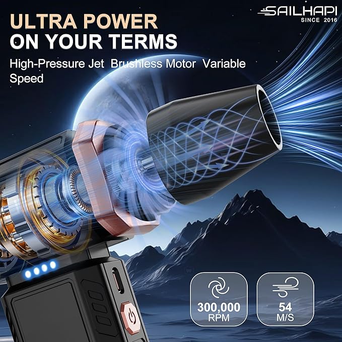 Electric Air Duster, 300000RPM High-Speed Cordless Blower