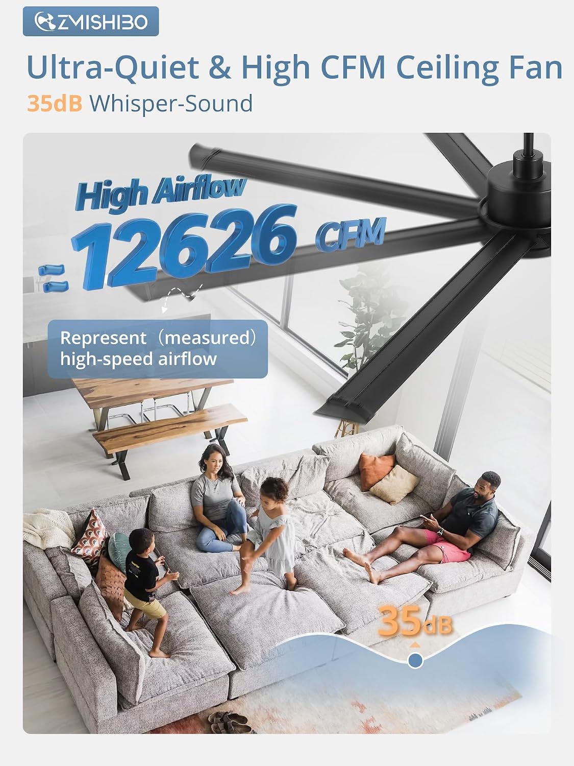 ZMISHIBO 84 Inch Ceiling Fans with Lights,8 Aluminum Reversible Blades
