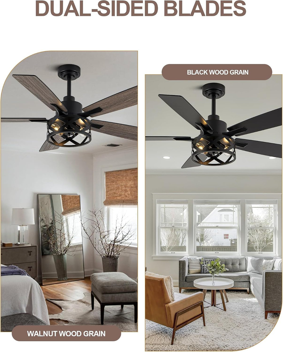 52" Farmhouse Rustic Caged Chandelier Fan with Light